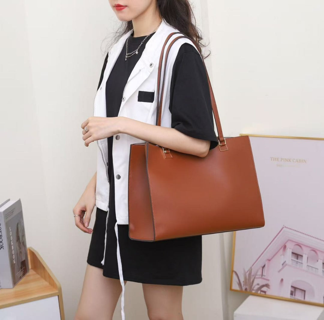 Cuir véritable - Cuir souple - Grands sacs à main bandoulière pour femmes avec deux longues anses